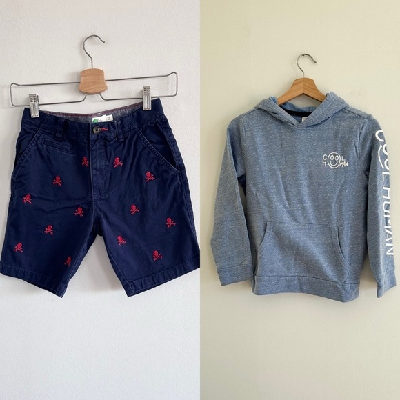 Bundle of 2 boys Boden skull embroidered short and Old navy cool human hoodie - Picture 1 of 8